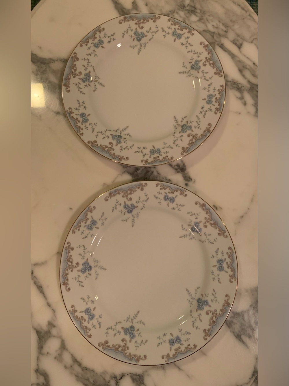 Vintage Imperial China “Seville” Set Of 2 Dinner Plates Blue Gold Trim